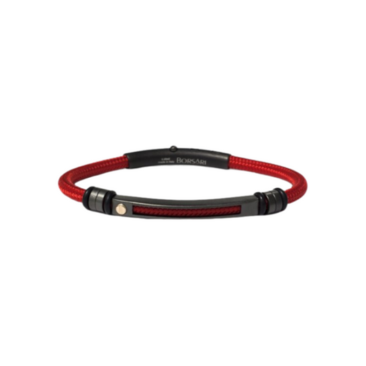 Bracciale Uomo Borsari Acciaio Brunito Poliestere Rosso NAUTICO058