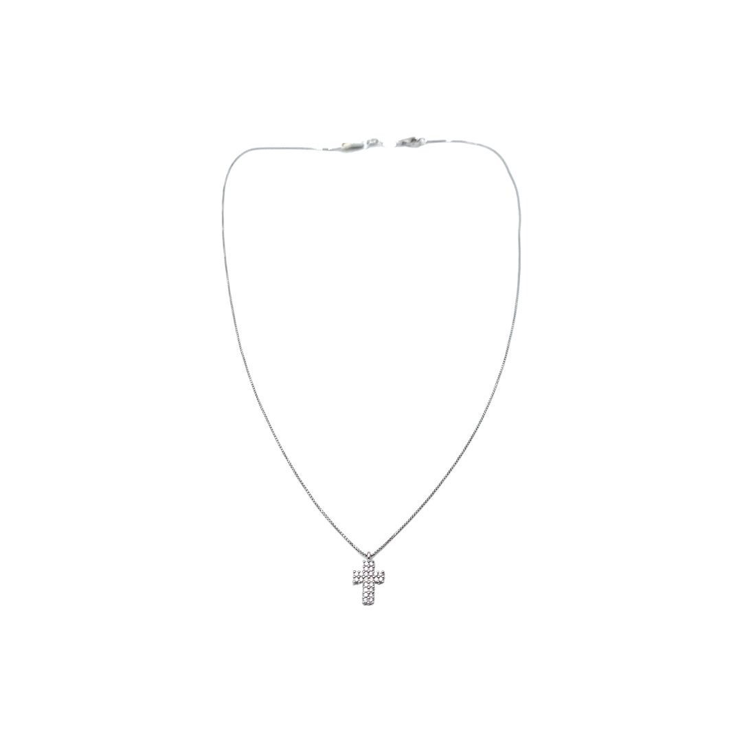 Womens Cuban Link Chain and Cross Bundle (10mm) in White Gold - Pres